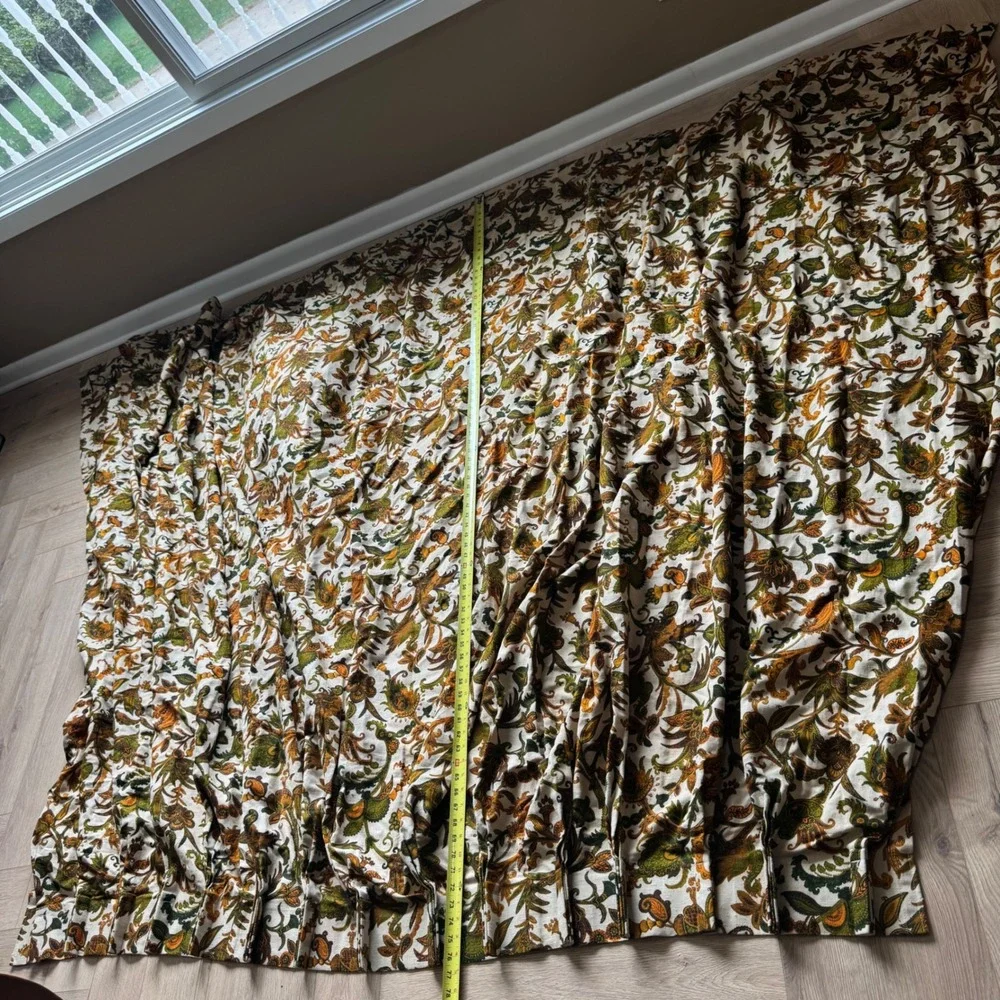 Vintage 70s Floral Paisley Pinch Pleat Curtains 2 Panels 81